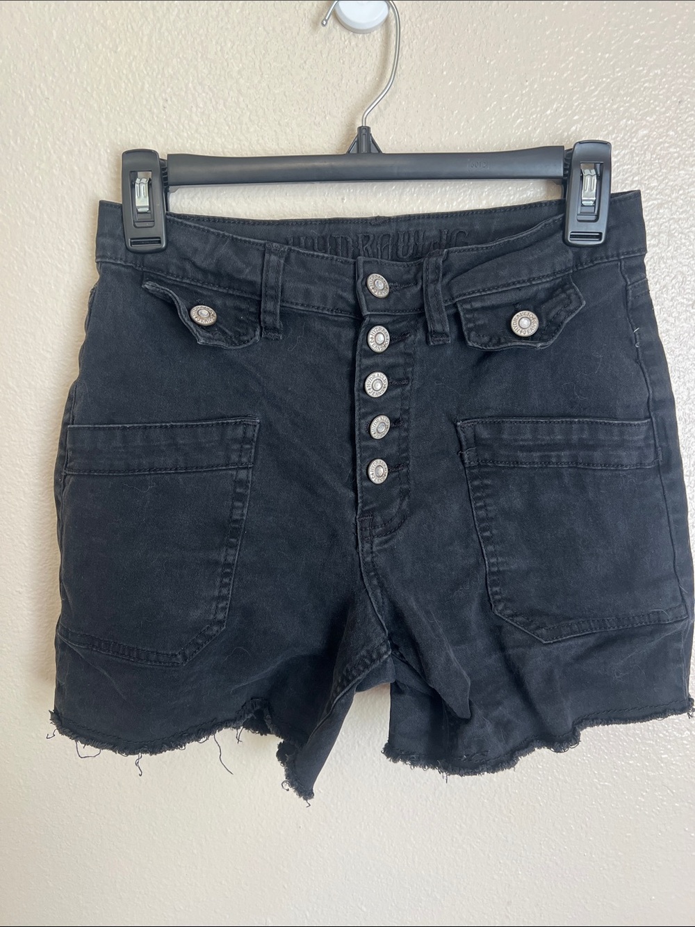 Hydraulic Black Button-Front Denim Shorts